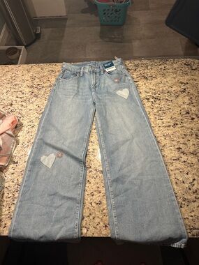 Old Navy Light Blue Wide-Leg Jeans with Heart Patches